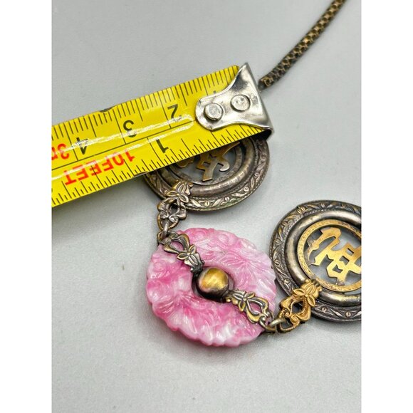 Asian Influenced Czech Glass Necklace Antique Pink Pressed Glass Necklace - Picture 15 of 16